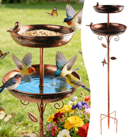 Autrovia bird bath in antique bronze standing 46 inches, ideal for year-round garden appeal.