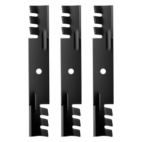 Autsurles 3-pack toothed mulching blades ready for installation and precise cutting.