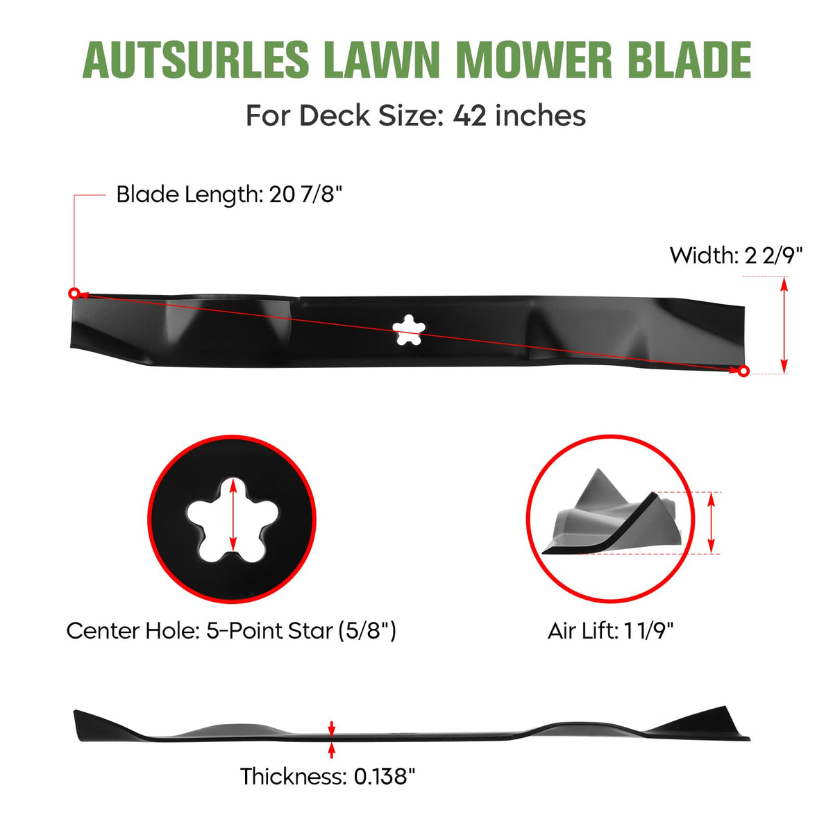 Autsurls 138498 blades side view showing durable construction for tough grass.