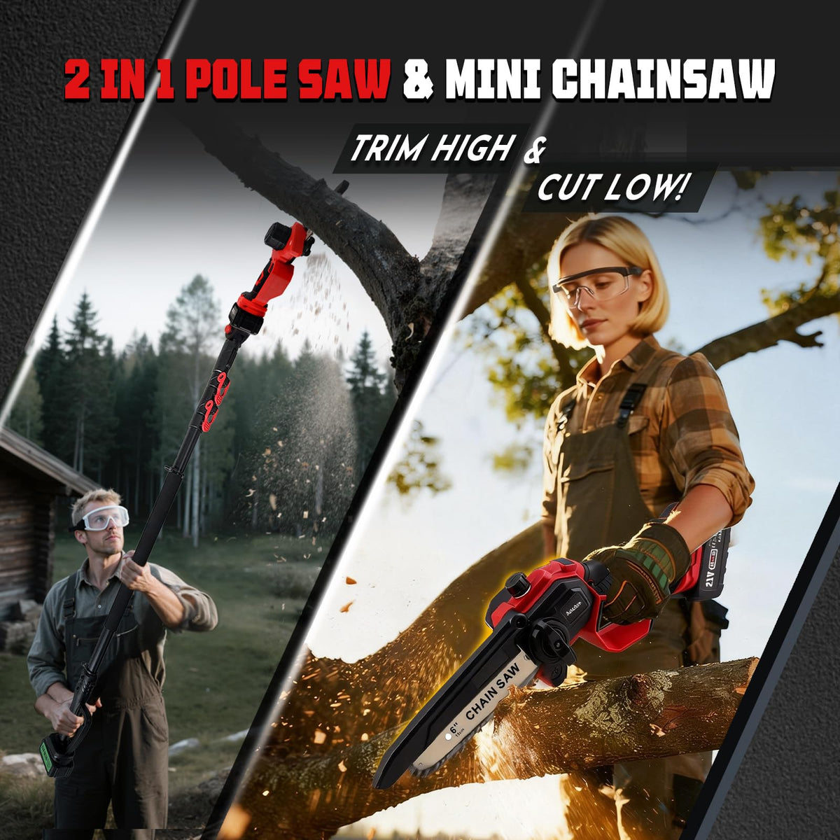 Autubin 2-in-1 mini chainsaw and pole saw design for versatile yard work