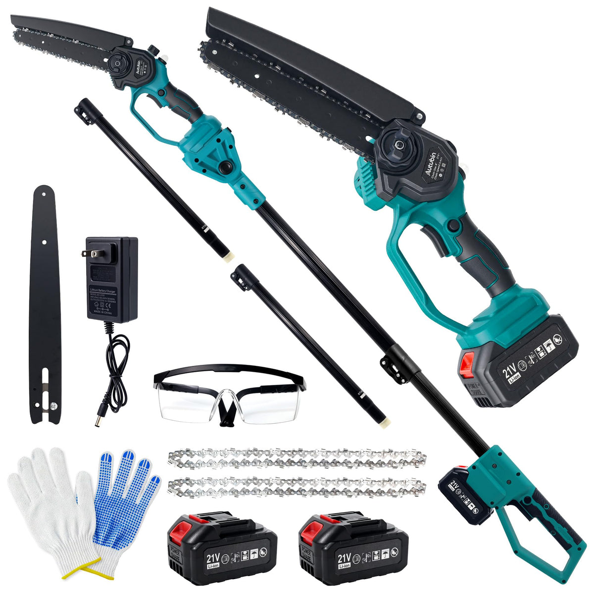 Autubin 2-in-1 pole saw in switch mode for versatile pruning from ground