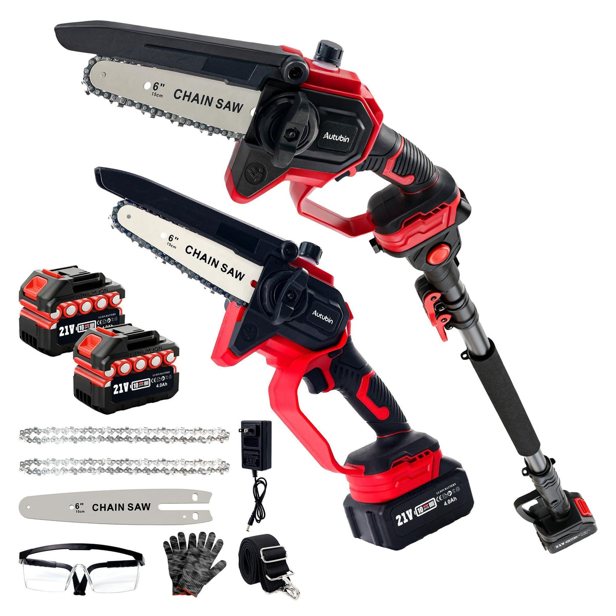 Autubin electric pole saw with 6-inch chain for high branch trimming safely