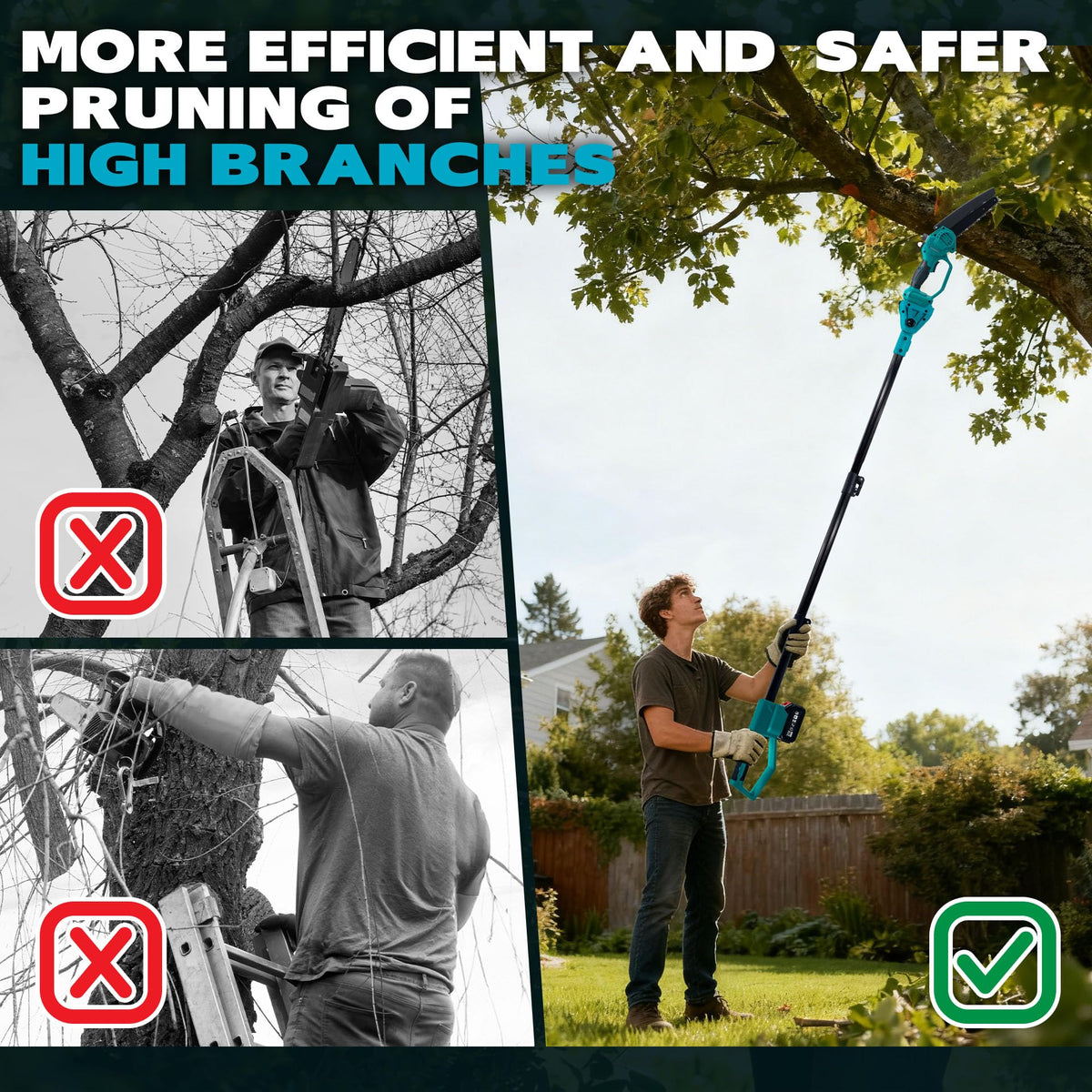 Autubin extension pole length adjustment for tall branches