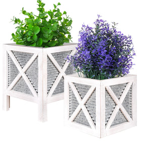 Autumn Alley farmhouse front porch planters on legs in white for indoor or outdoor use.