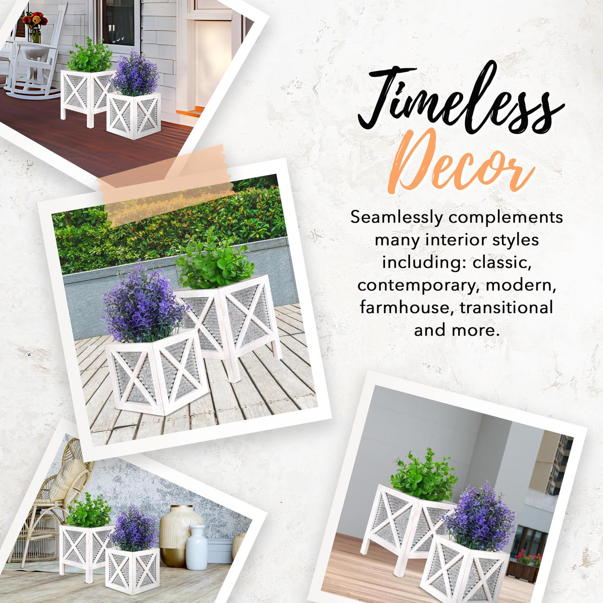 Autumn Alley indoor outdoor farmhouse planters suitable for multiple rooms.
