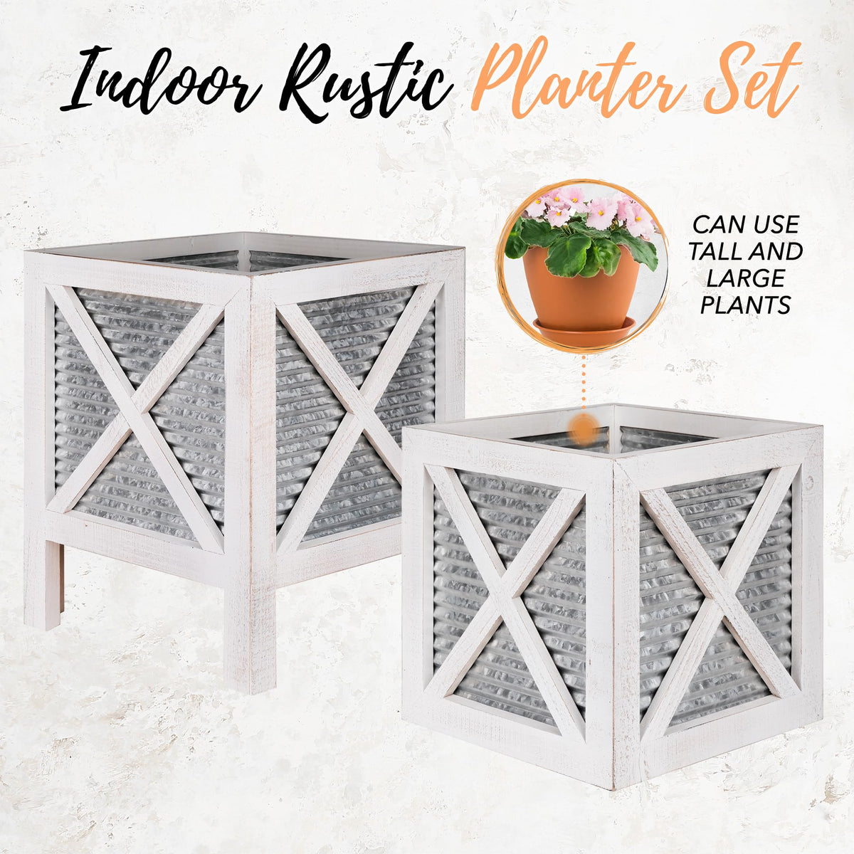 Autumn Alley two-piece planters offer legged and flat placement options.