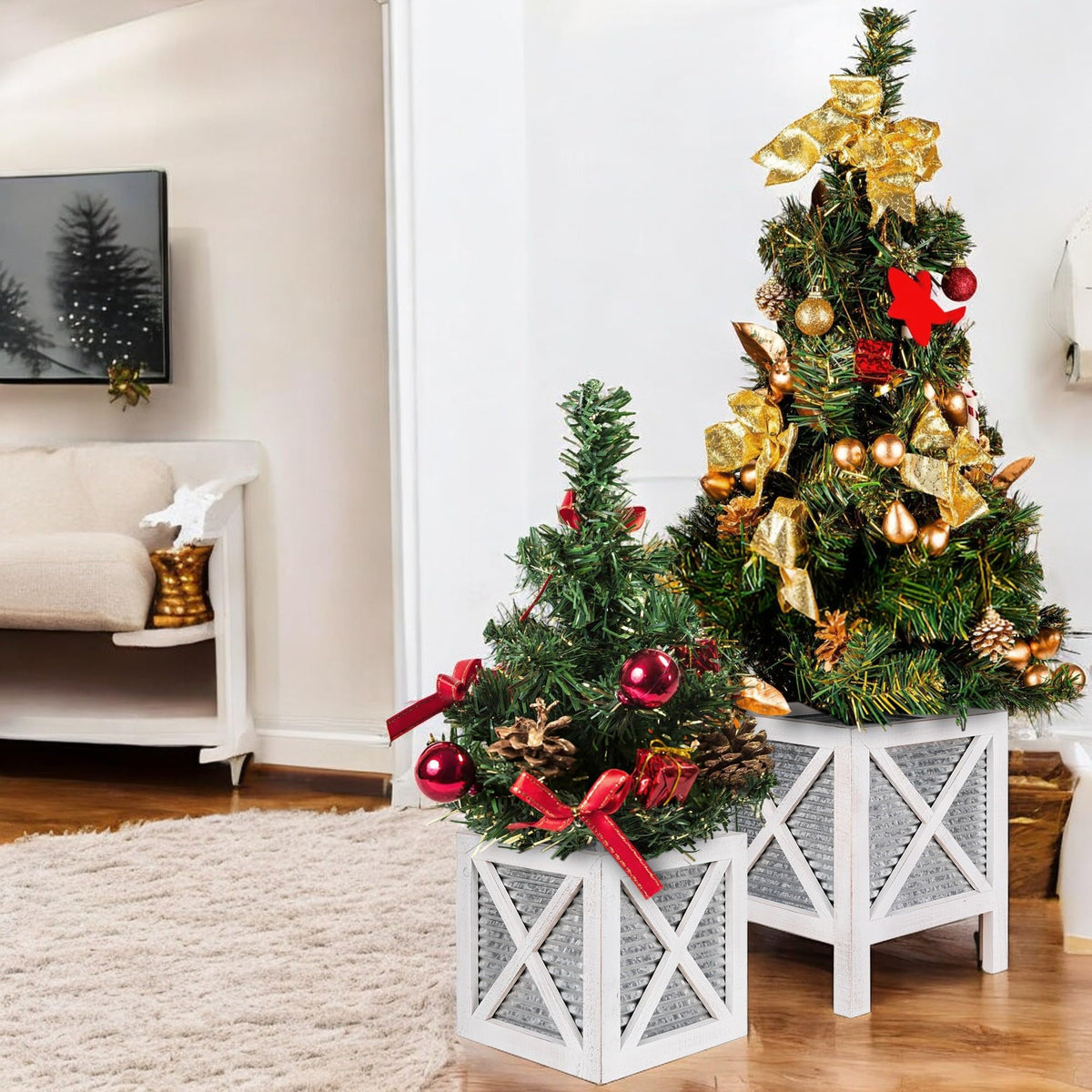 Autumn Alley white front porch planters set enhances seasonal displays.