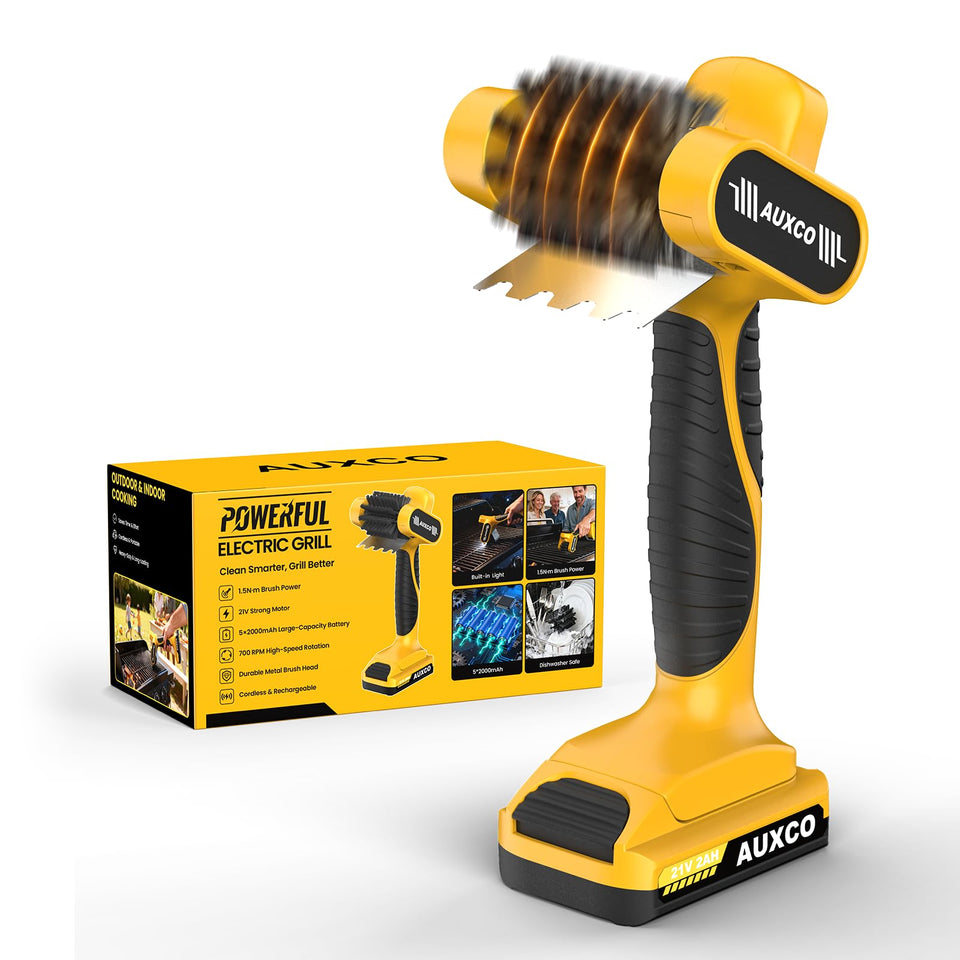 AUXCO 21V brush cleans grill grates with strong power and efficiency