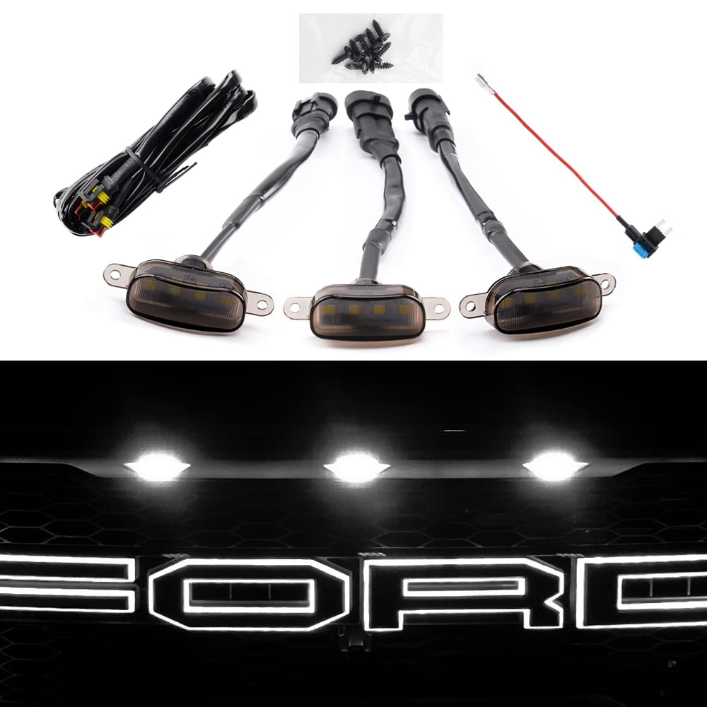 Auxlight 3-pack white grille lights installed on Ford F-150 for brighter front visibility