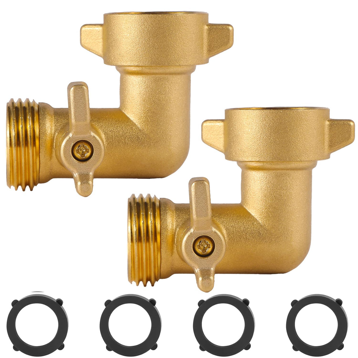 AuySier brass 90-degree hose elbow for RV, reduces strain.