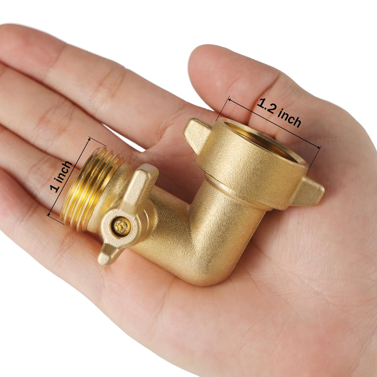 AuySier brass elbow with shut-off valve to regulate water flow.