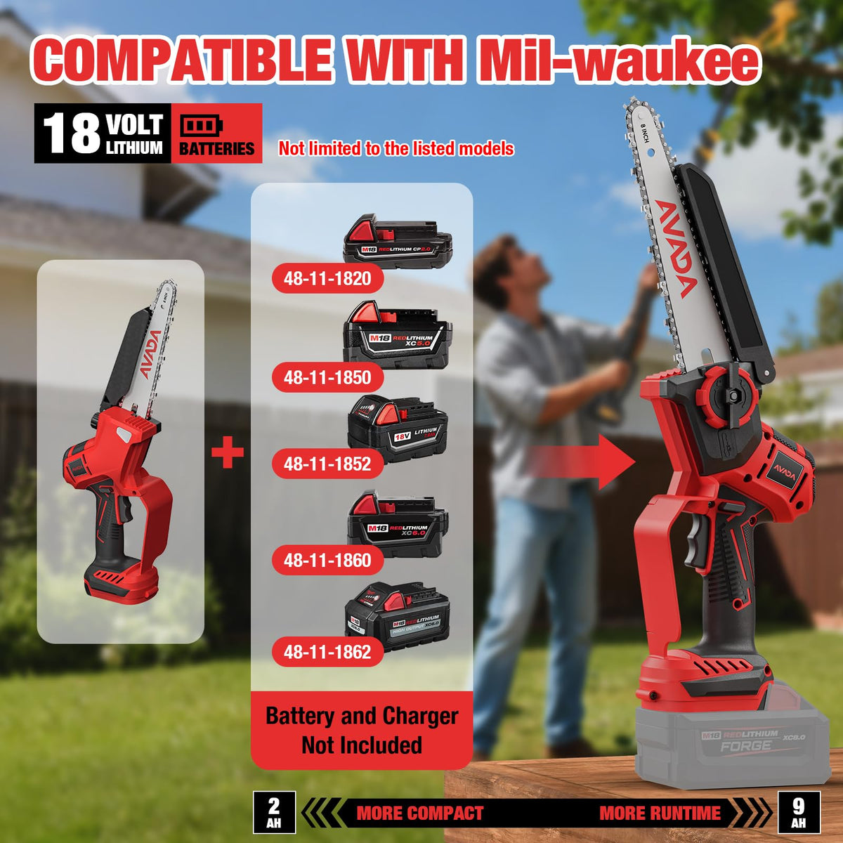 AVADA 2-in-1 pole saw with 6-inch chain ideal for low limbs.