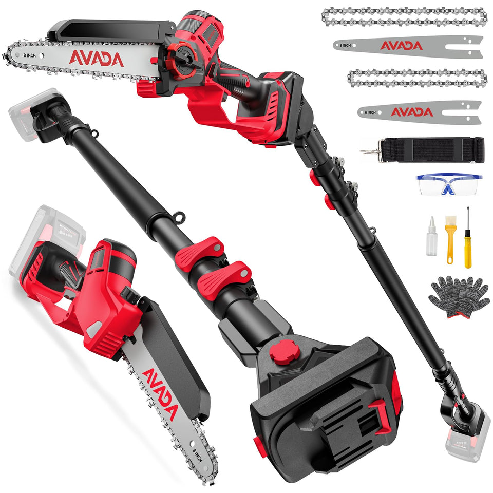 AVADA 2-in-1 pole saw with 8-inch bar for precise cuts on tall branches.