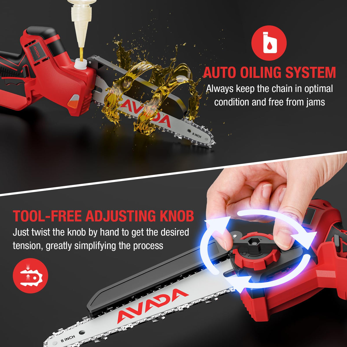 AVADA brushless motor delivers strong power with cooler operation.