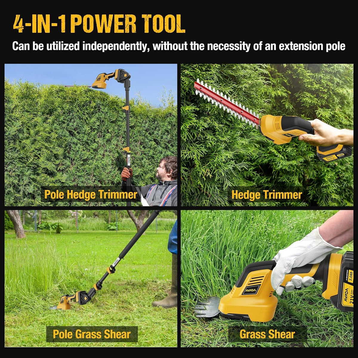 AVADA hedge trimmer with 12-inch blades cuts thick branches cleanly