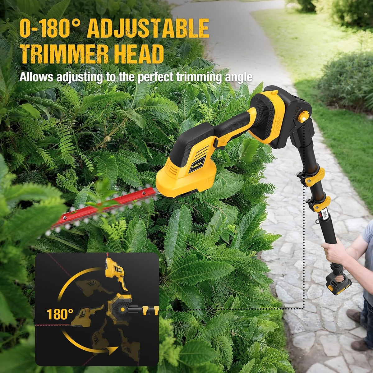 AVADA trimmer with 180-degree angle for precise cuts in tight spots