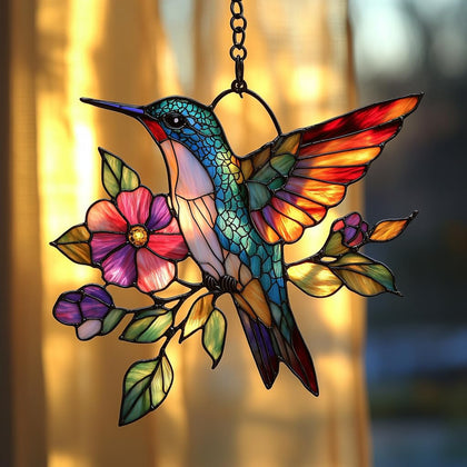 AVAGAN Flowers Hummingbird Suncatcher window rainbow light in sunlight