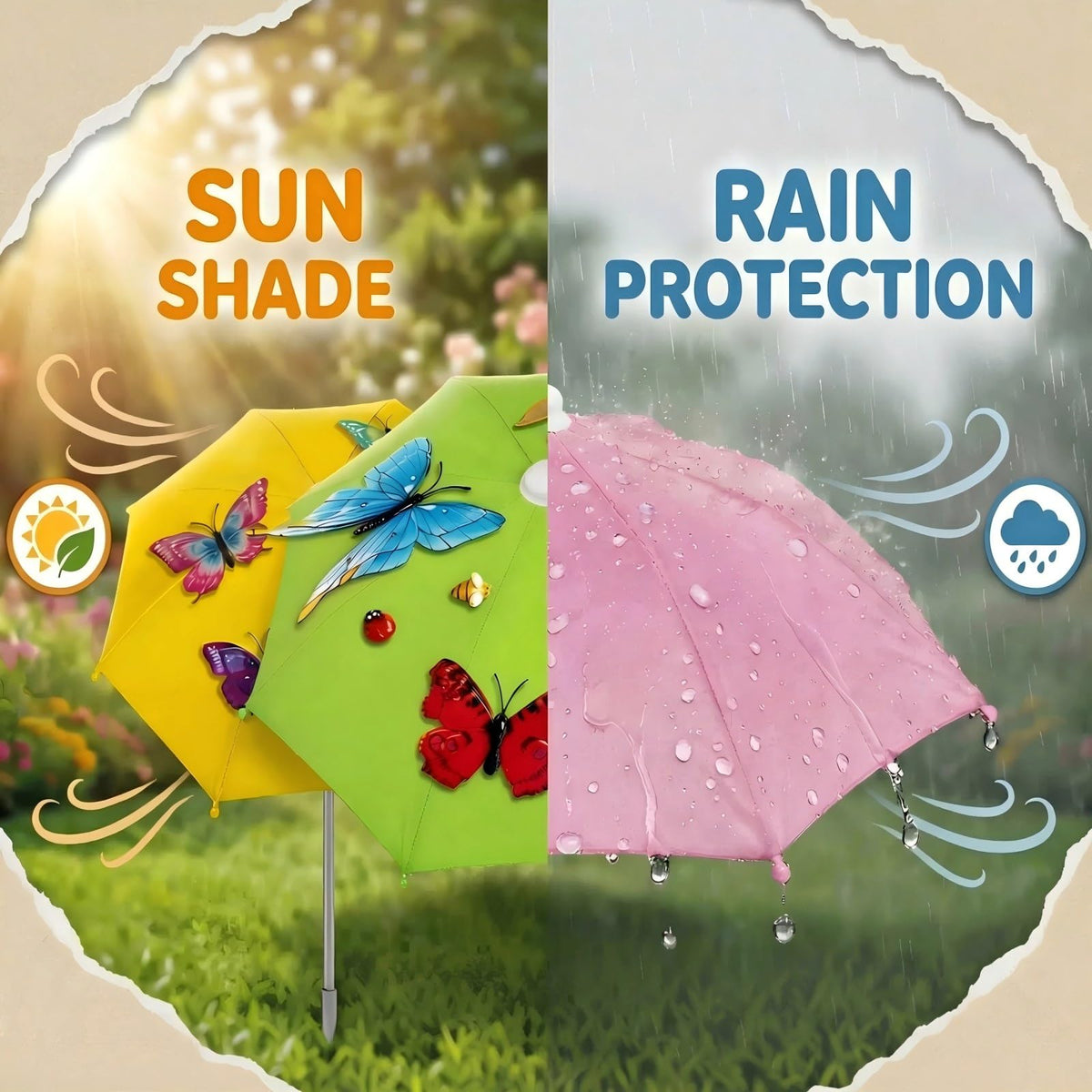 Avalessia insect decorated umbrella add whimsy to garden beds and pots