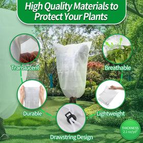 Avalution drawstring frost cover fits securely around shrubs and potted trees.