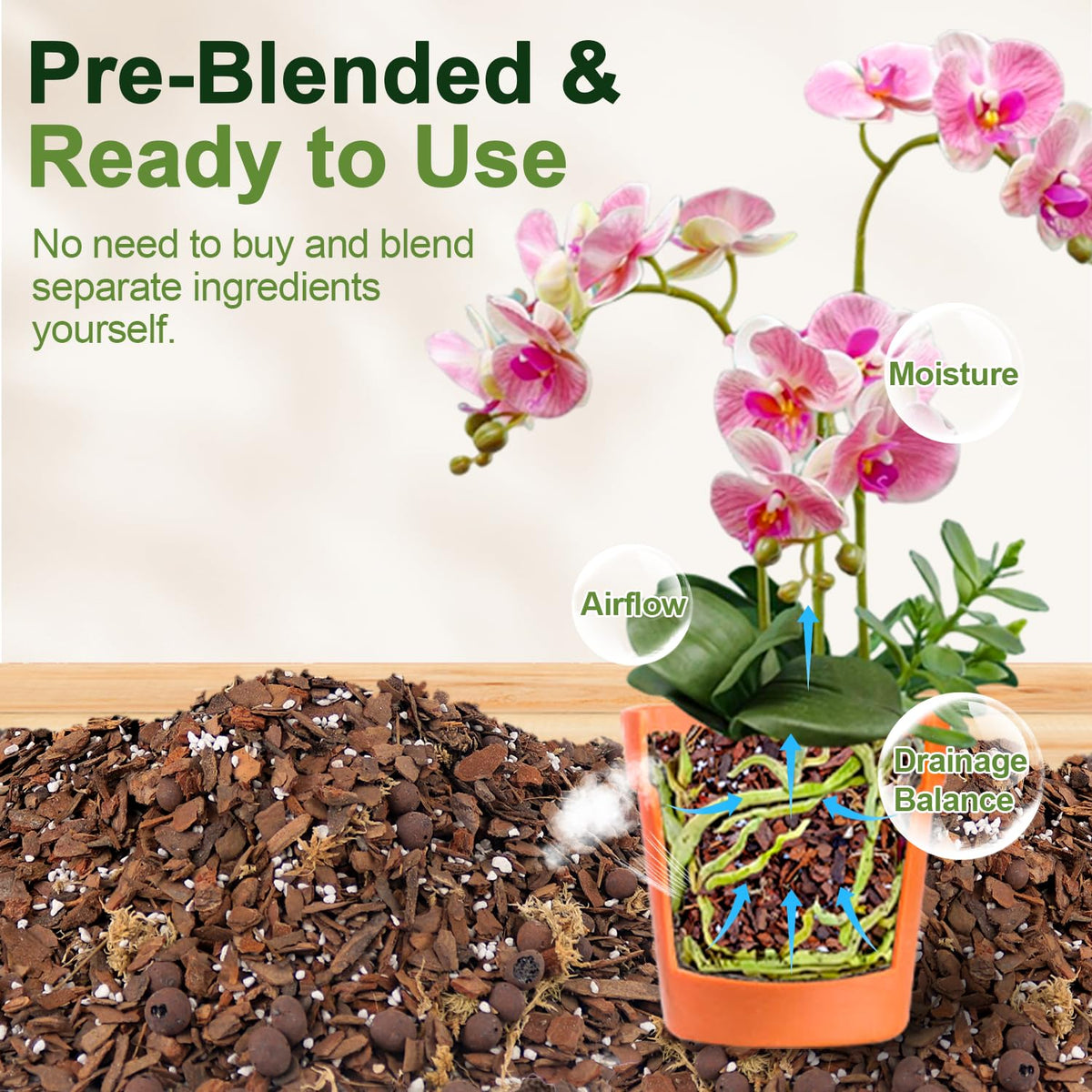 Avalution orchid bark chunks emphasizing aeration and drainage.