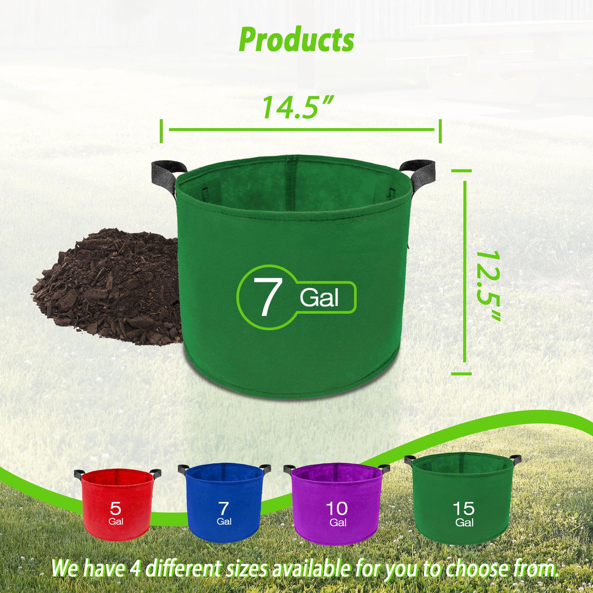 Avalution 7-gallon colorful bags ideal for tomatoes, flowers, and fruits.