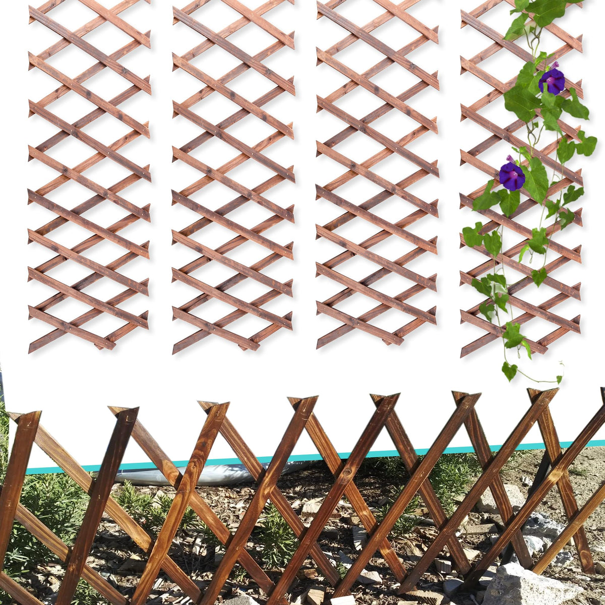 Avalution wooden lattice panel outdoor 4-pack forms decorative privacy screen.