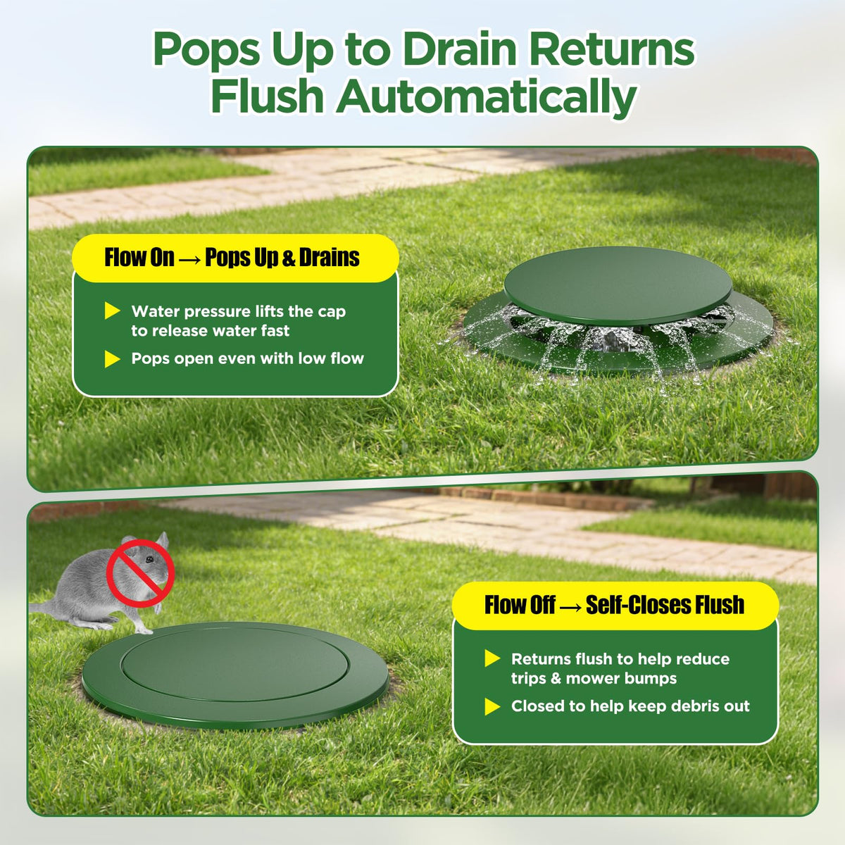 Avanhitch outdoor drain cover provides direct water discharge away from structures.