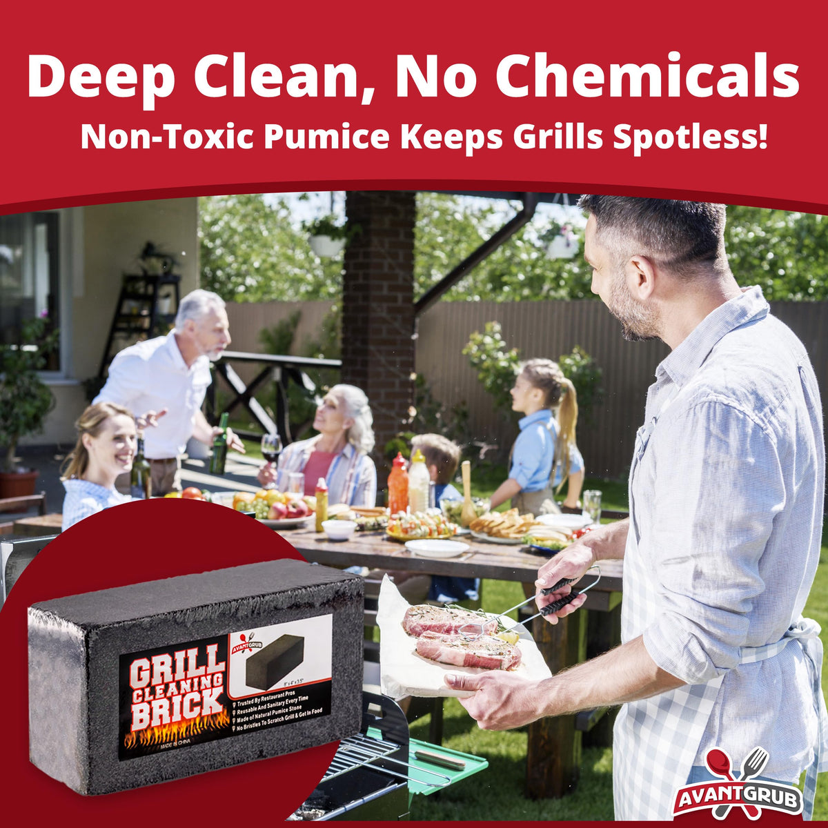 Avant Grub grill brick on hot surface safe for heavy-use kitchens.