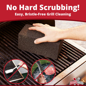 Avant Grub grill brick wrapping around grates cleans from all sides.
