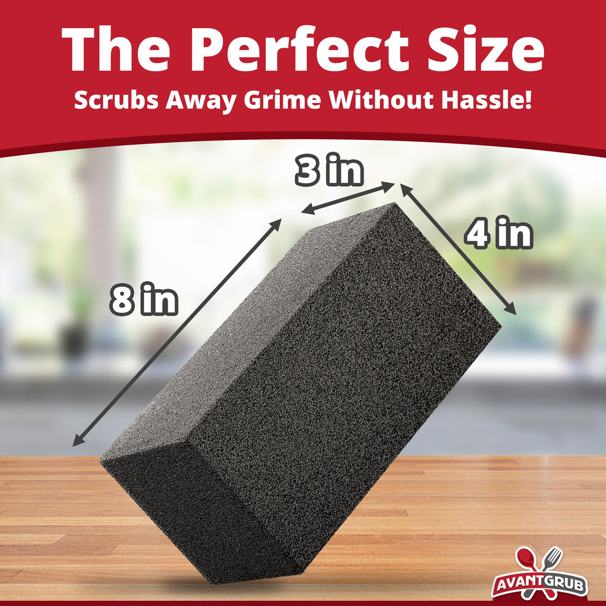 Avant Grub pumice stone cleaner demonstrates natural, non-scratch scrubbing for grills.