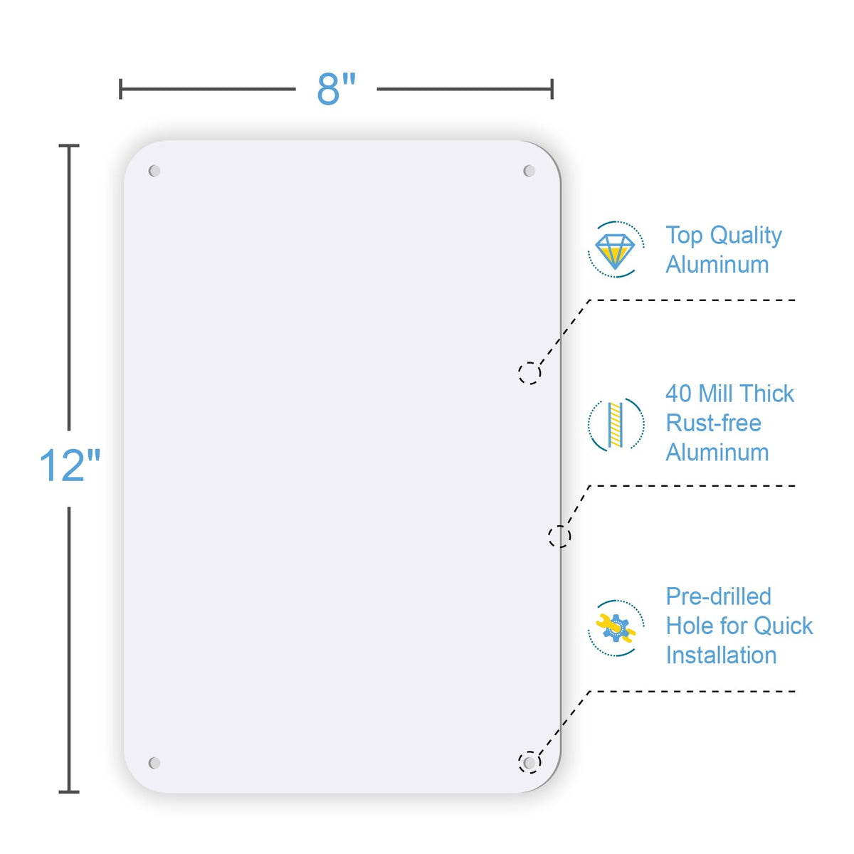AVCMOTO white blank metal sign with UV laminate for fade resistance.