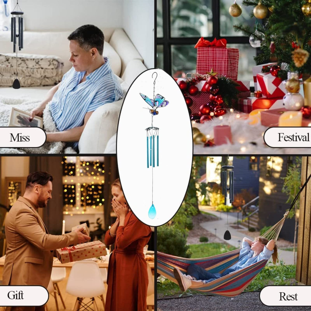 AVEKI hand-finished iron wind chime stays rust-free in rain or sun.
