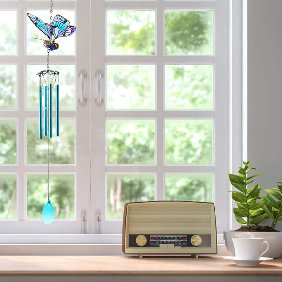 AVEKI outdoor indoor decor wind chime attaches easily to doors, windows, or trees.