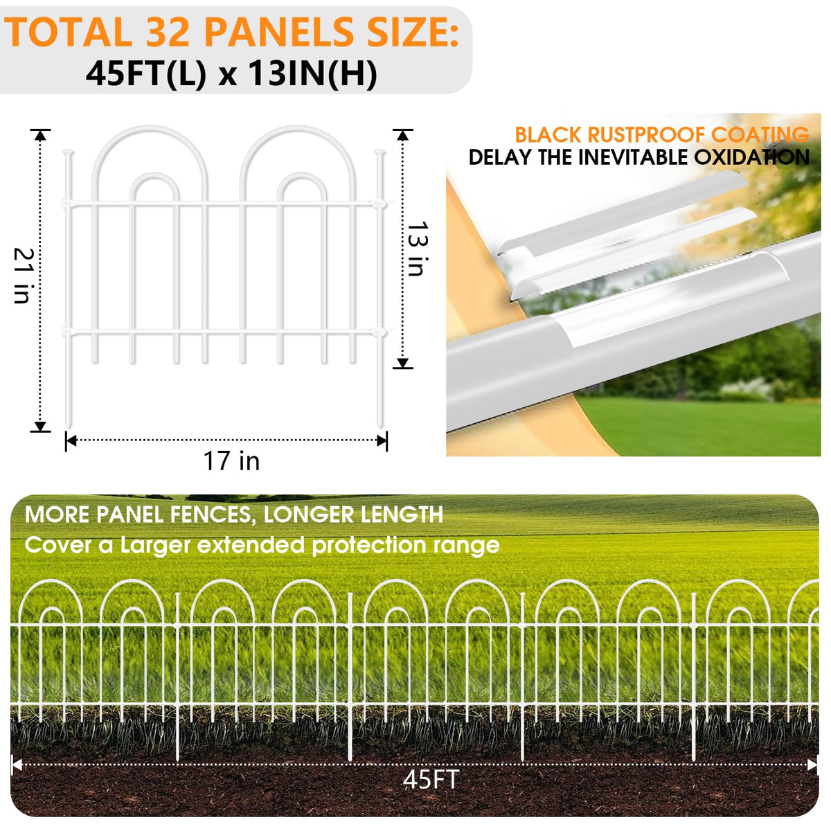 AVELOTUUG 45ft-32-panel fence-set provides long coverage for lawn edges and borders.