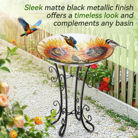Close-up of Avenuebool metal birdbath stand frame.