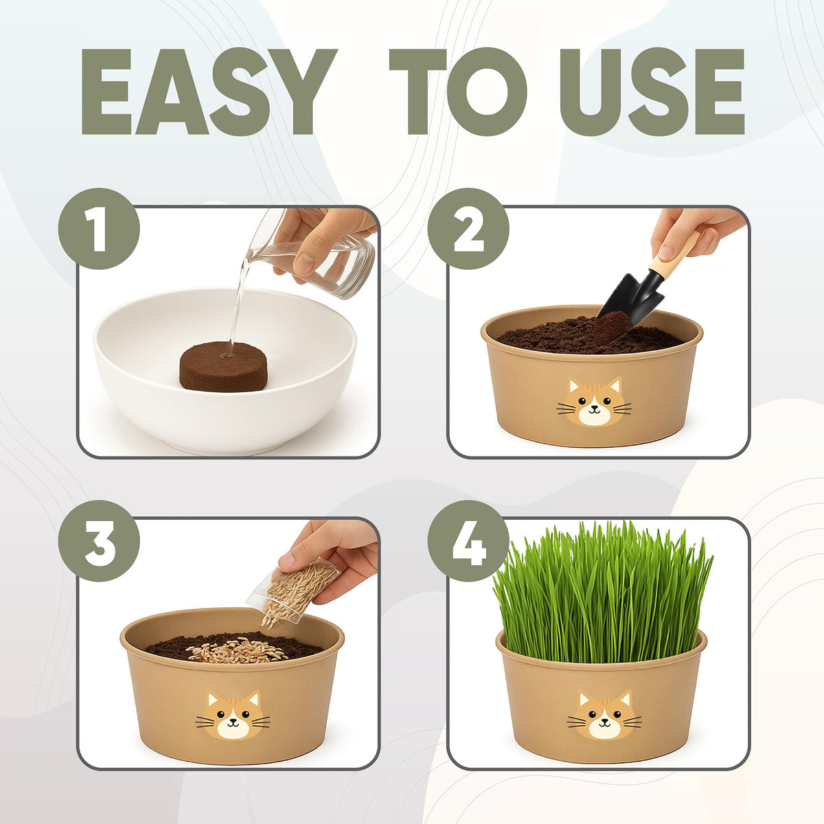AVERGO recyclable cat grass planter; compact and tidy growing solution.