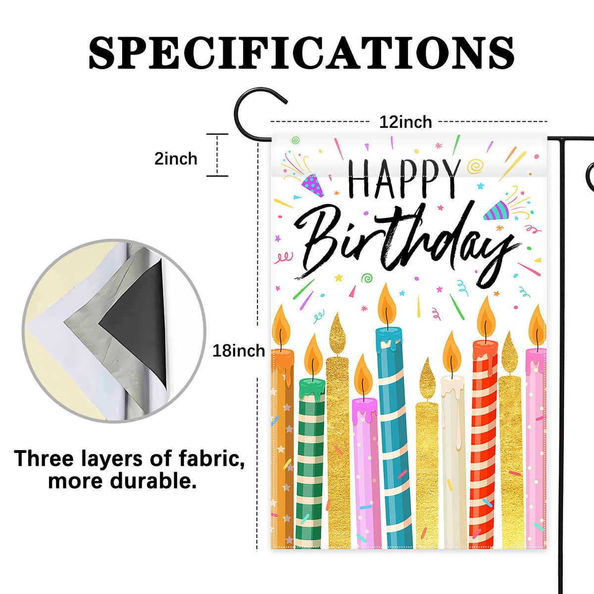 Avezano colorful candles flag, HD print delivers bright color from both sides.