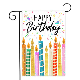 Avezano Happy Birthday flag, double-sided with vibrant candles, durable for outdoor use.