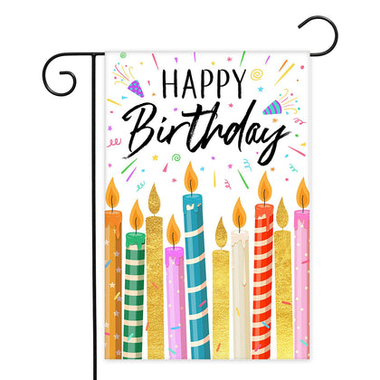 Avezano Happy Birthday flag, double-sided with vibrant candles, durable for outdoor use.
