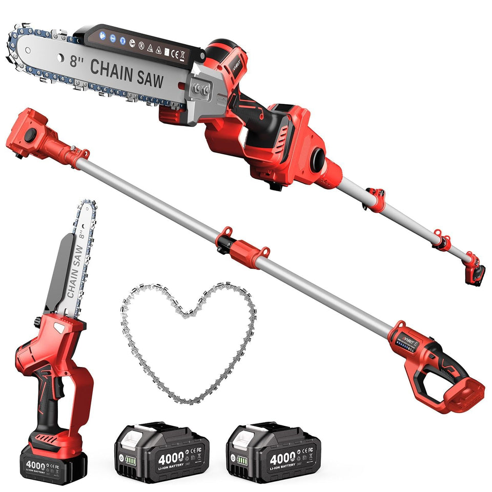 Avhrit 2-in-1 cordless pole saw and mini chainsaw for versatile pruning.