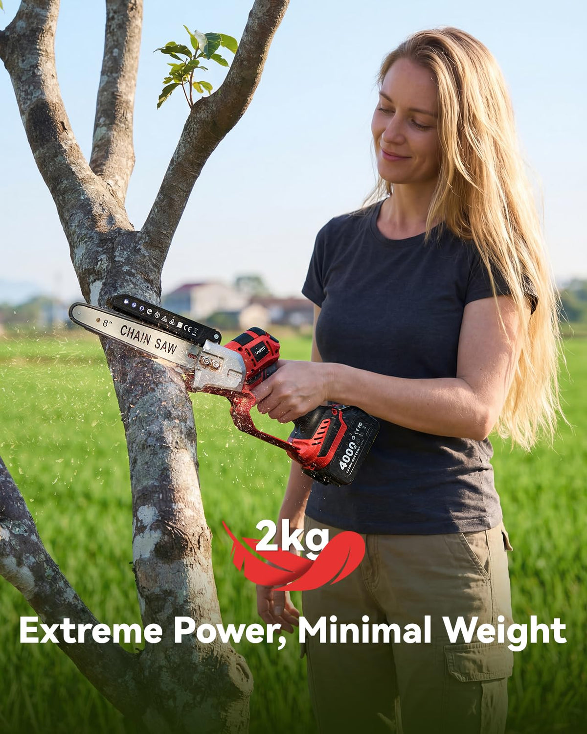 Avhrit 900W brushless motor delivers powerful, quiet cutting.