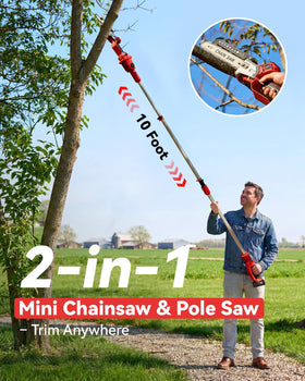 Avhrit extended-reach pole saw reaches 15 ft for high branches.