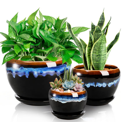 AVLA ceramic flower pots trio front view for stylish indoor gardening