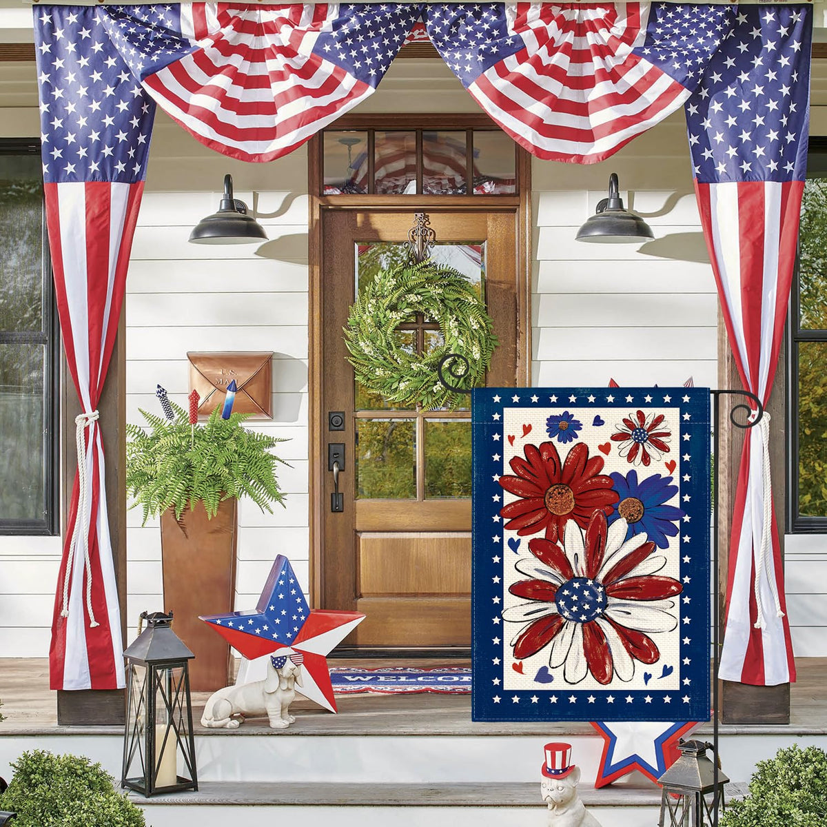 AVOIN colorlife stars and daisies design enhances curb appeal on porches and decks.