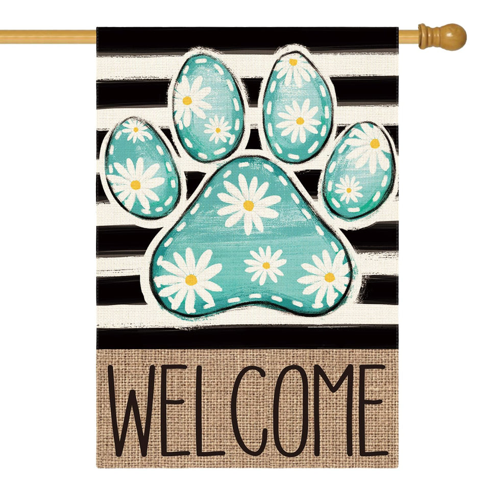 AVOIN colorlife blue paw print flag adds vibrant curb appeal for spring porches.