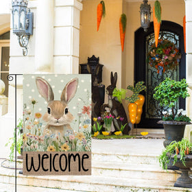 AVOIN colorlife blue welcome floral flag enhances porch greeting outdoors.