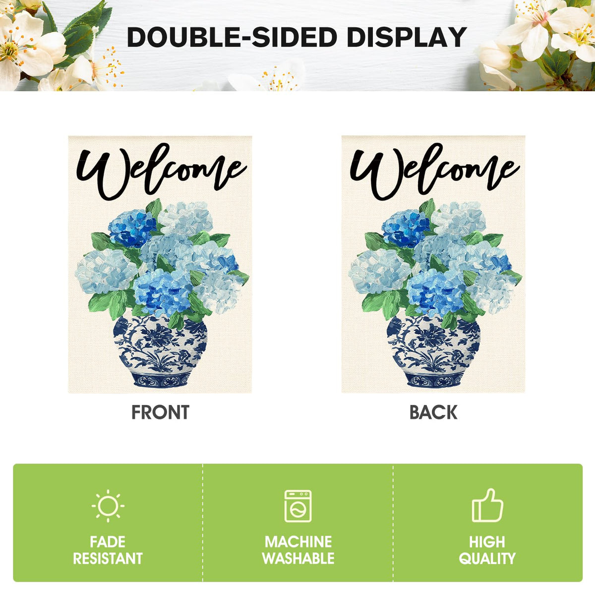 AVOIN colorlife blue and white chinoiserie pattern closeup captures seasonal elegance.