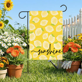 AVOIN colorlife Burlap-style outdoor flag enhances garden decor with lemon motif.