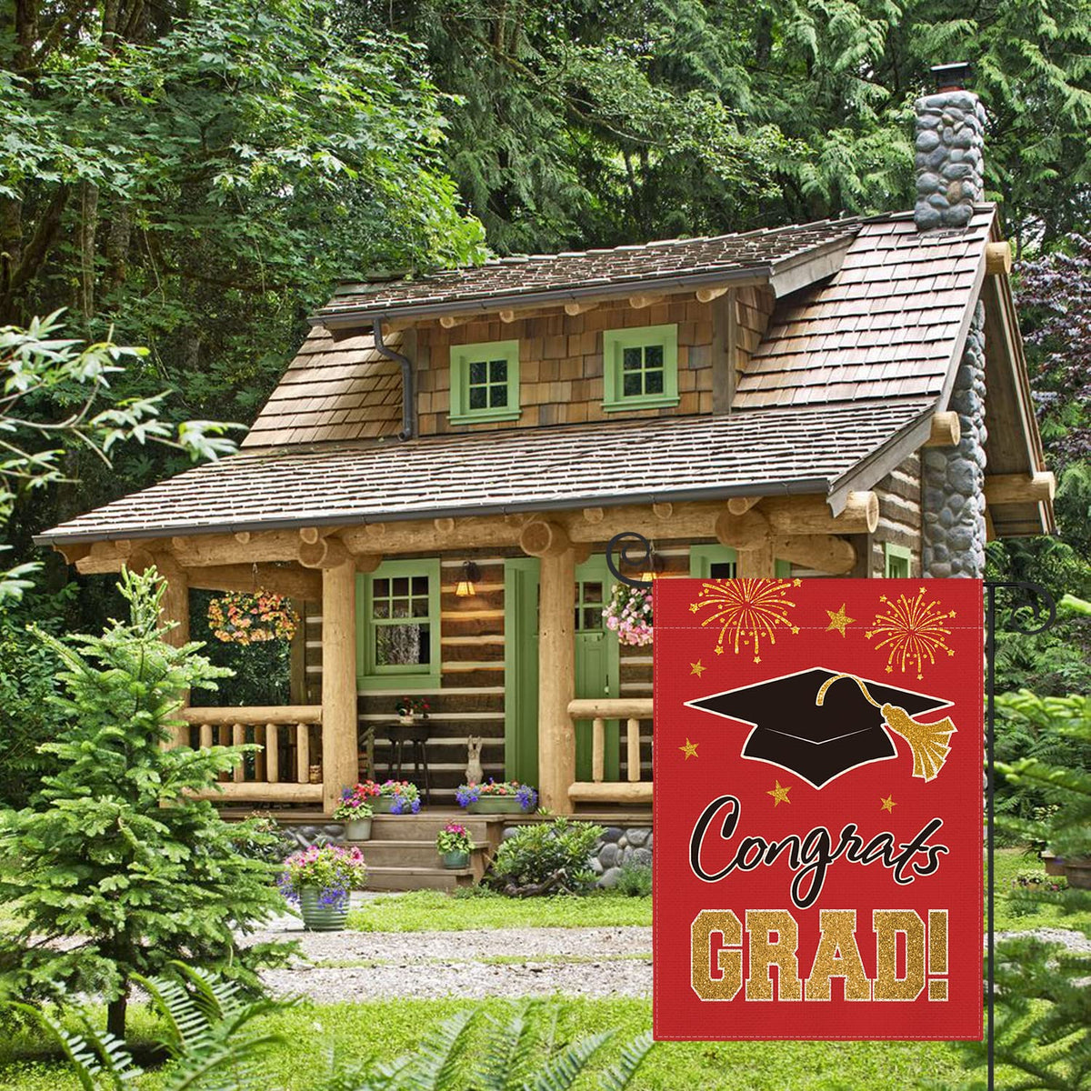 AVOIN colorlife 12x18 red flag ideal for front porch graduation display