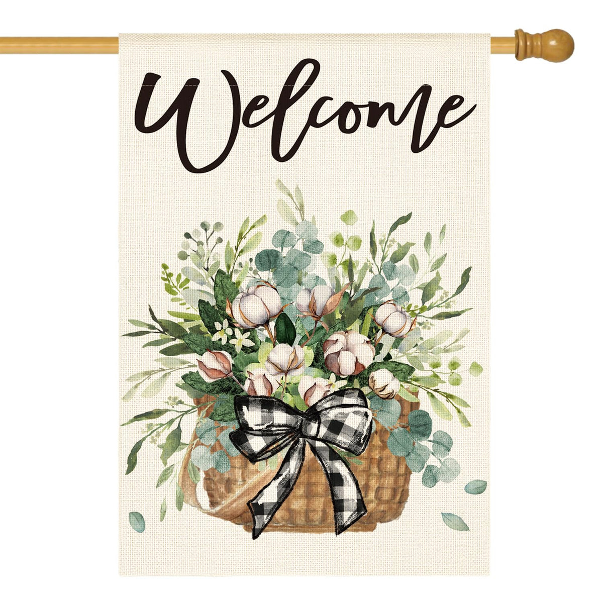 AVOIN colorlife cotton spring house flag with floral welcome design for outdoor decor